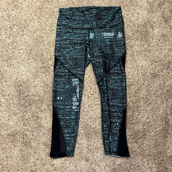 UNDER ARMOUR BBLUE HEATGEAR MESH PRINTED ANKLE CROP LARGE - Picture 1 of 7